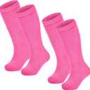 Century Star Kids Soccer Socks Striped Cotton Atheleticl Baseball Softbal Socks Toddler Youth Knee High Sock for Boys Girls (6-9 Years, Solid Rose & Solid Rose)