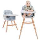 3-in-1 Convertible Wooden High Chair, High Chairs for Babies and Toddlers, Baby High Chair with Adjustable Legs & Dishwasher Safe Tray, Made of Sleek Hardwood & Premium Leatherette, Blue Color