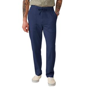 Runcati Mens Casual Linen Pants Drawstring Elastic Waist Trousers Lightweight Loose Fit Beach Pants Navy (L)