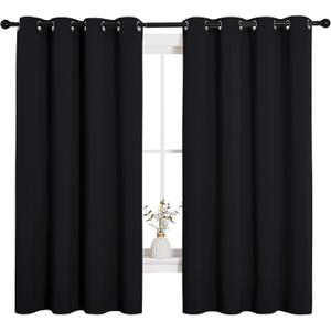 NICETOWN Bathroom Blackout Curtains and Drapes, Black Solid Thermal Insulated Grommet Blackout Drapery Panels for Window (2 Panels, 55 inches Wide by 68 inches Long, Black)