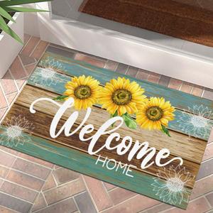 Summer Doormat Sunflower Front Door Welcome Mat Vintage Rustic Yard Non Slip Seasonal Home Decoration Indoor Outdoor 17 X 29 Inch