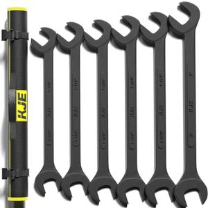 KJE 6PCS SAE 1 3/8" to 2" Black-Oxide Jumbo Angle Wrench Set, Large Big Wrench Set, 15° & 60° Angled Heads, High Carbon Steel & Storage Bag for Heavy-Duty Mechanics & Automotive, & Truck