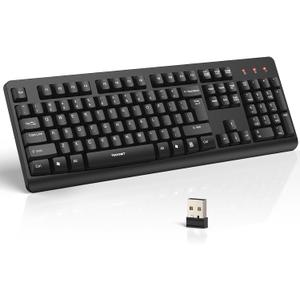 TECKNET Wireless Keyboard, 2.4G Silent Full-Size USB Keyboard with Number Pad, Ergonomic Keys & Adjustable Feet, Compatible with Laptop, PC, Desktop, Notebook, Windows 11/10/8/7 Black