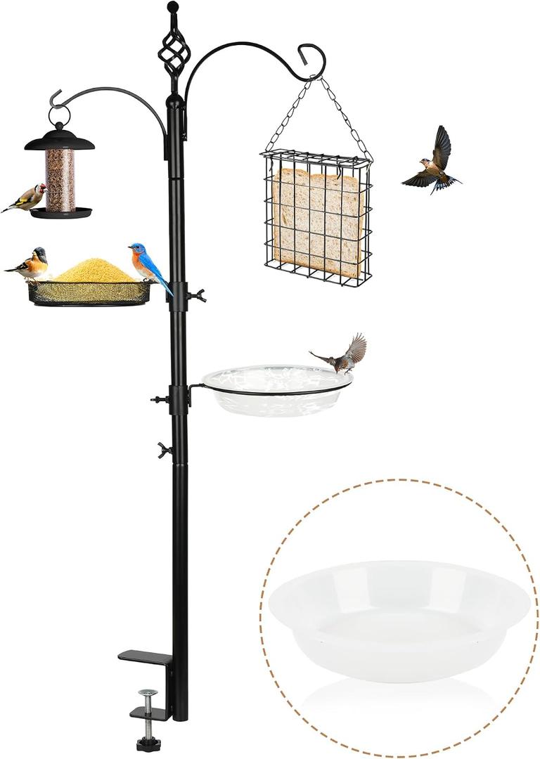 Bird Feeder Pole Deck Hook Bird Feeding Station Kit Bird Feeder Porch Multi Hook Bird Feeders Hanger Premium Bird Bath for Attracting Wild Birds Bird Feeder Planter Hanger