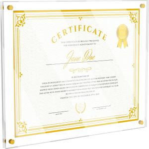 11X14 Acrylic Picture Frame for Wall, Clear Diploma Frame, No Drill Floating Frameless Photo Frame for Diploma Certificate Degree Document & Artworks Display, Graduation Gift for Students (1 Pack, Straight edge)