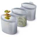 Greater Goods Silicone Storage Bag Reusable Food Storage Bag Silicone Snack Bag Pet Food Bag 32 oz 3pcs, Grey,  BPA Free Wide Base Stand-Upright Freezeable Microwaveable Dishwasher