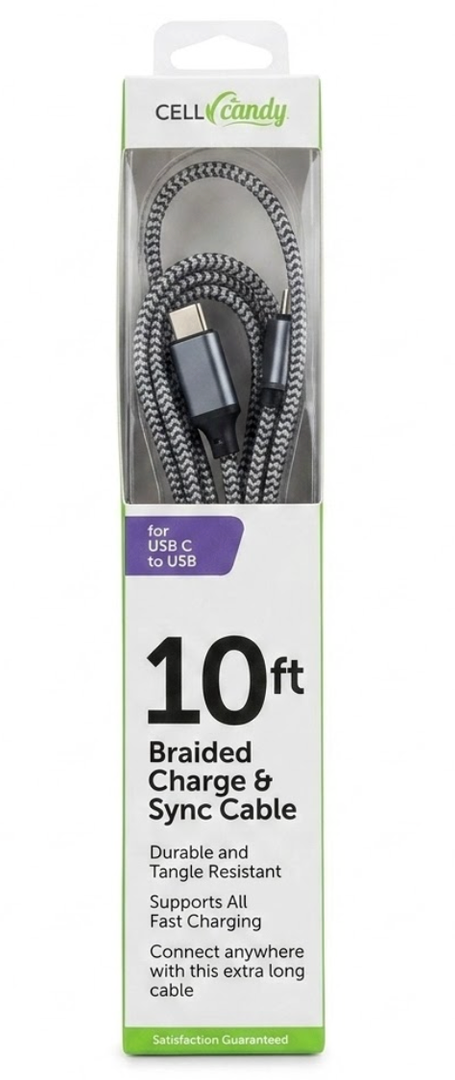 CellCandy, 10 FT Braideg Charge&Sync Cable Blue