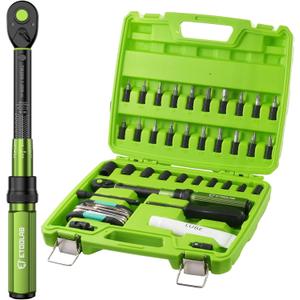 1/4 Torque Wrench with Bike Tire Repair kit, 37Pcs Dual-Range1-26 Nm/10-231.3 in.lb3% Precision Inch Pound Torque Wrench, 72 Tooth Dual-Direction for MTB, E-Bike, Moto Maintenance