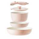 Redchef Ceramic Cookware Set, Removable Handle Pots and Pans Non-Stick, Rv Cookware Set, Non-Toxic Pots and Pans Set No PFAS, PTFE, PFOA, Detachable Pots and Pans, Dishwasher & Oven Safe (Pink)