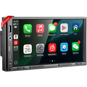 Upgraded Double Din Car Stereo with Wireless Apple CarPlay & Android Auto, 7'' LCD Touchscreen | 12LED Auto Backup Camera | Bluetooth 5.3 | Phone Mirror-Link | AM/FM/RDS Radio | 240W Powerful Sound