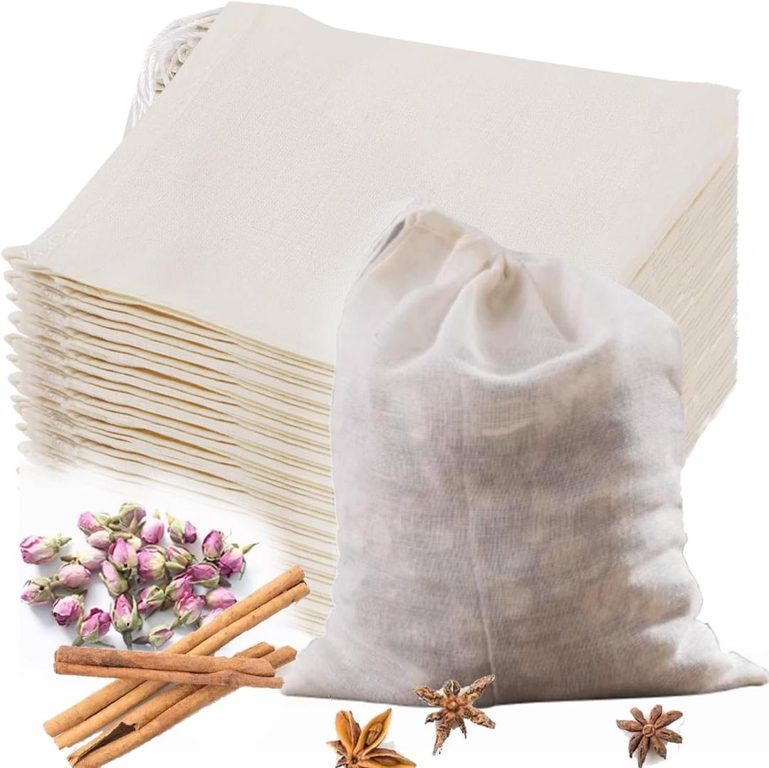 30 Pcs Natural Cotton Spice Bags for Cooking:3x4Reusable Tea Filters with Drawstring, Ideal for Straining Soups, Herb Sachets & Cold Brew (Food-Grade Cotton).(3x4"30pcs)