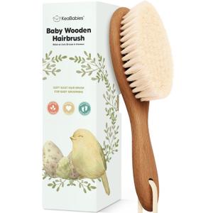 Wooden Baby Hair Brush for Toddler Girls, Boys - Infant Cradle Cap Brush, Newborn Baby Comb, Soft Goat Bristles Comb for Newborn Girl, Boy Hair, Scalp, Styling, Bath Essentials(Dark Walnut, Regular)
