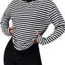 LilyCoco Womens Long Sleeve Striped Shirts Casual Color Block Crew Neck T Shirts Black Large