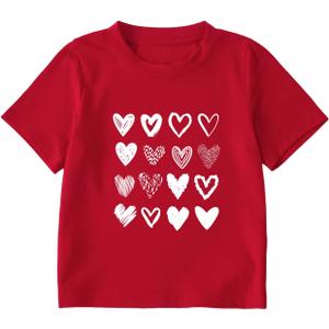 Girl's Heart Print Short Sleeve T-Shirt Cute Casual Summer Tee (Red), Size: 5T