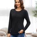 YUCOLEN Womens Long Sleeve Shirts：Pleated Crew Neck Fall Trendy Tops Lightweight Tshirt for Women Casual (Black XXL)