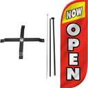 LookOurWay Feather Flag Set - 5ft Tall Advertising Banner Flag with Pole Kit and X-Stand for Business Promotion - Now Open Red/Yellow