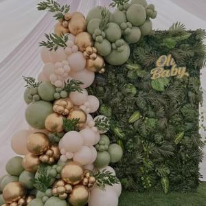 160Pcs Sage Green Balloons Arch Garland Kit, Olive Green and Gold White Balloon for Baptism Baby Shower Birthday Wedding Party Decorations
