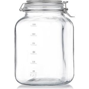 Folinstall 1 Gallon Square Super Wide-Mouth Glass Jars with Airtight Lids, Glass Storage Jars with 2 Measurement Mark, Sturdy Canning Jars with Large Capacity 4100 ML For Overnight Oats