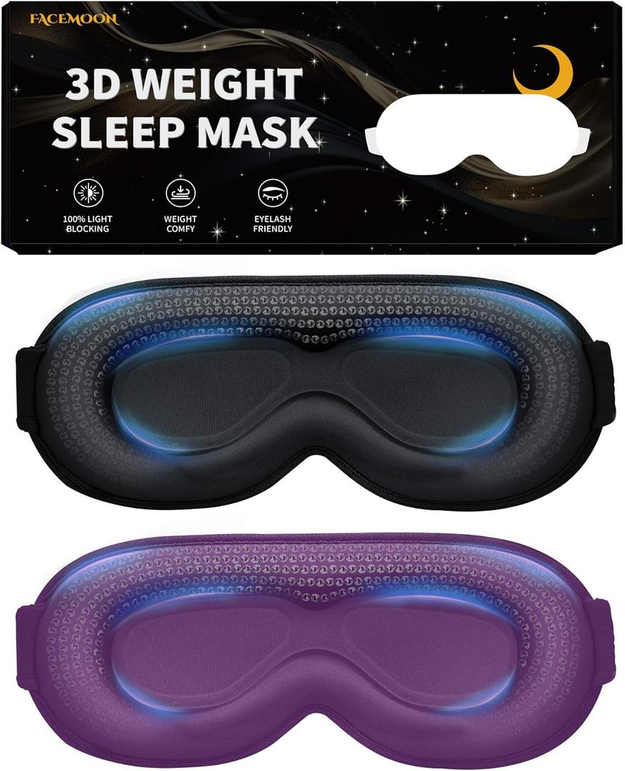 Weighted Sleeping Mask for Women Men 2 Pack 3D Contoured Eye Masks for Sleep (Black,Purple)