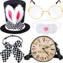 Kyson Fancy White Rabbit Costume Accessories Set 5Pcs Bunny Ear Top Hat,Bow Tie,Nose,Glasses,Clock Bag for Halloween Easter