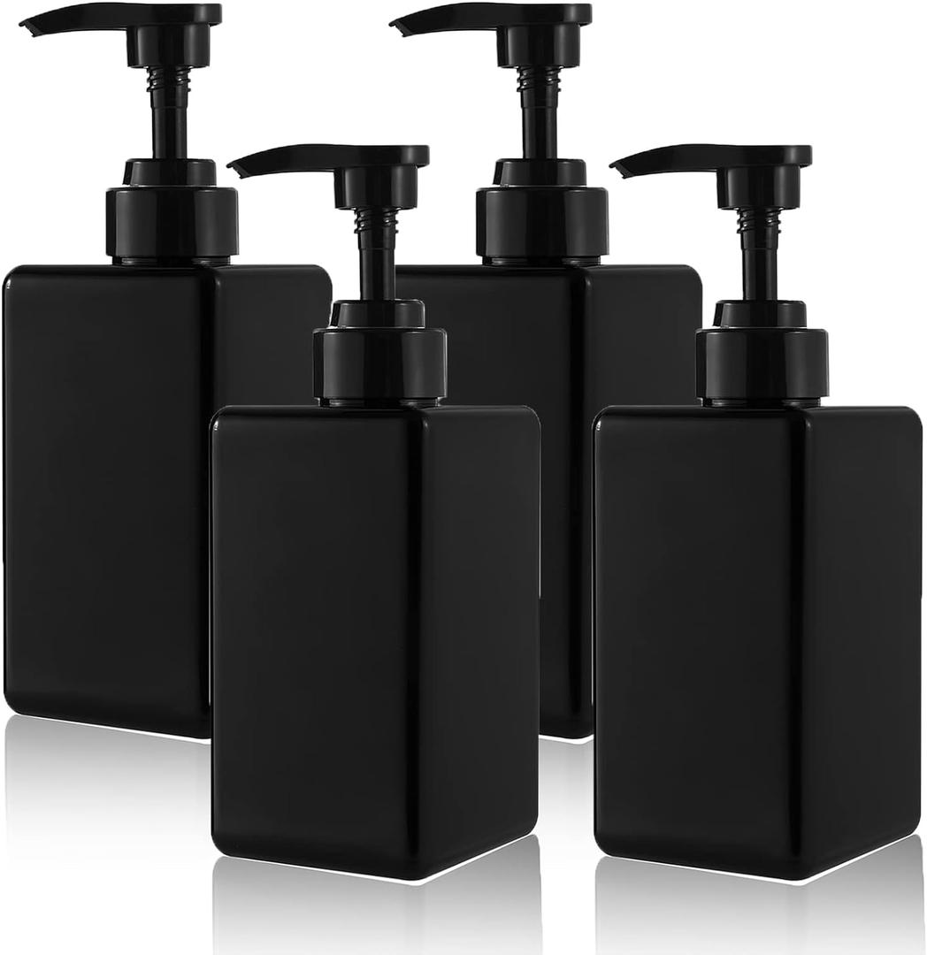 15 oz Hand Soap Dispenser, Plastic Pump Bottles, Refillable Empty Lotion Dispenser Liquid Container for Bathroom Kitchen College Dorm, 4 Pack Black (15oz/450ml, 4 Pack, Black)