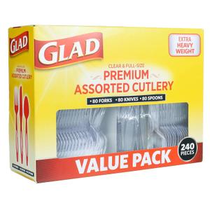 Glad Disposable Cutlery Set - Clear Heavy Duty Plastic Forks, Knives, and Spoons - 240 Piece Plasticware for Parties - Durable, Sturdy Recyclable Utensils - Great for July 4th, Thanksgiving, Christmas (240 Count (Pack of 1))