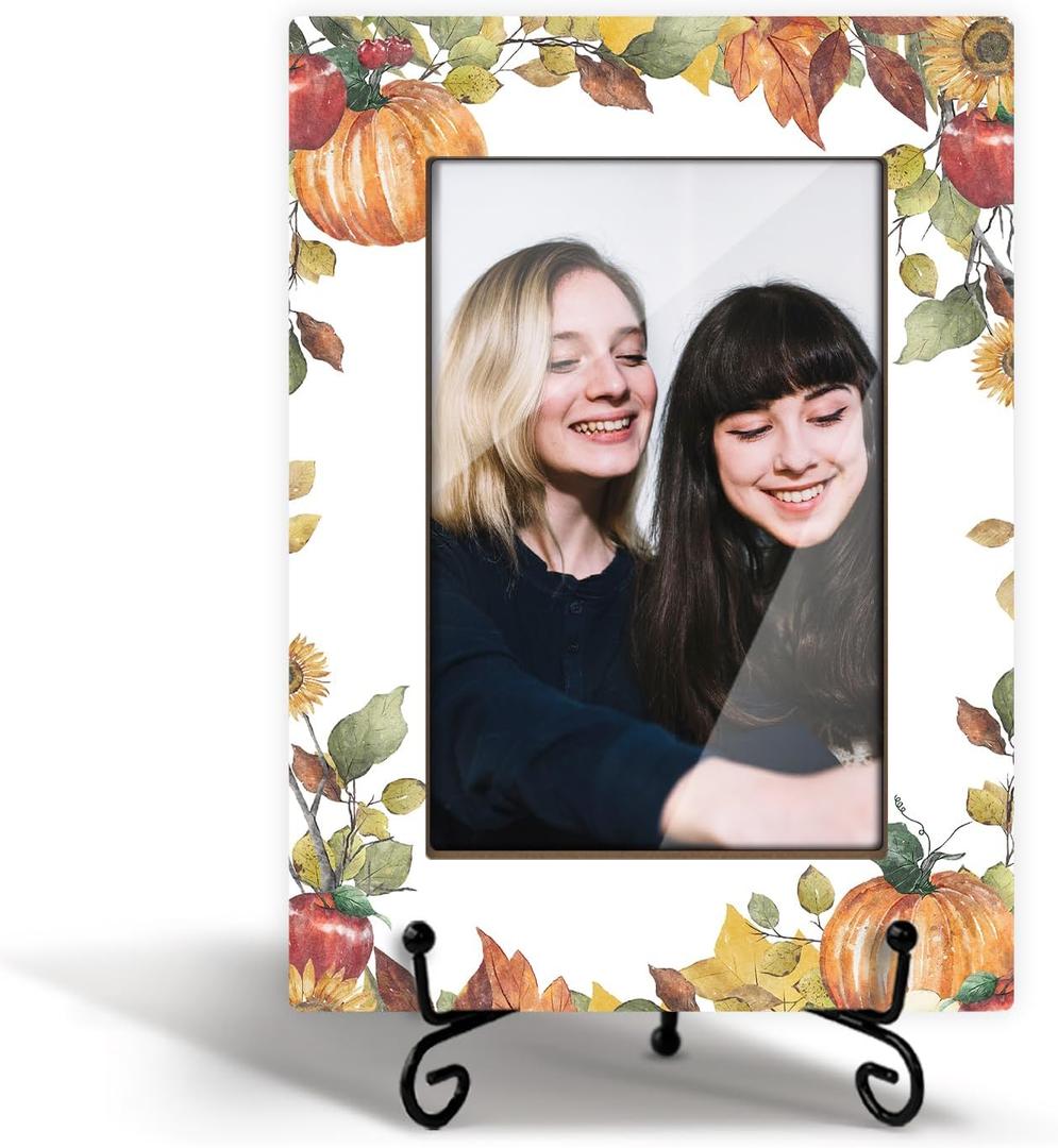 Autumn Leaves Pumpkin Wooden Photo Frame, 4x6 Picture Frame with Stand for for Fall Gifts Desktop Use, Home Office Desk Decorations, Appreciation Gifts For Dad, Mom, Grandparents