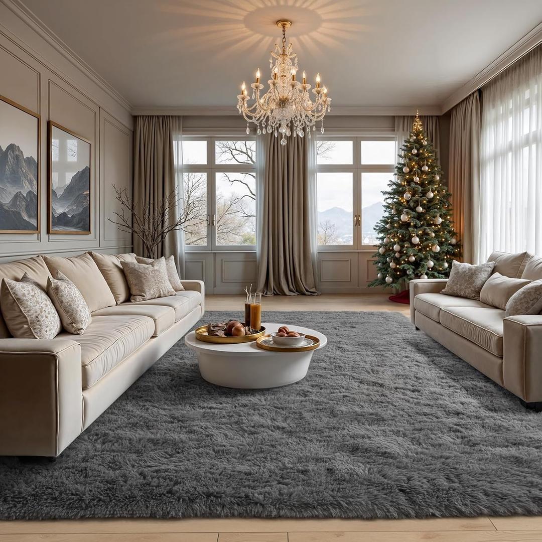 Zentavio Area Rugs for Living Room Grey Rugs for Bedroom Large Big 9x12 Carpet Fluffy Furry Soft Shag Aesthetic Plush High Pile Gray Rug for Nursery Kids Room Dorm
