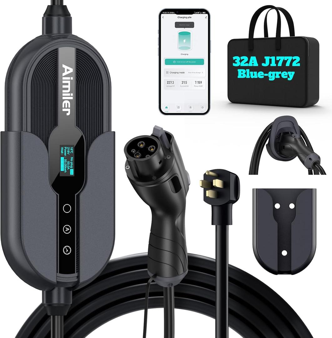 Level 2 Electric Vehicle (EV) Charger(WIFI APP/Plug-play), 32A, 25ft Cable ETL Certified, 220V-240V NEMA 14-50P Plug EVSE w/ J1772 Connector, Portable EV Car Charging Stations for Home Level 2