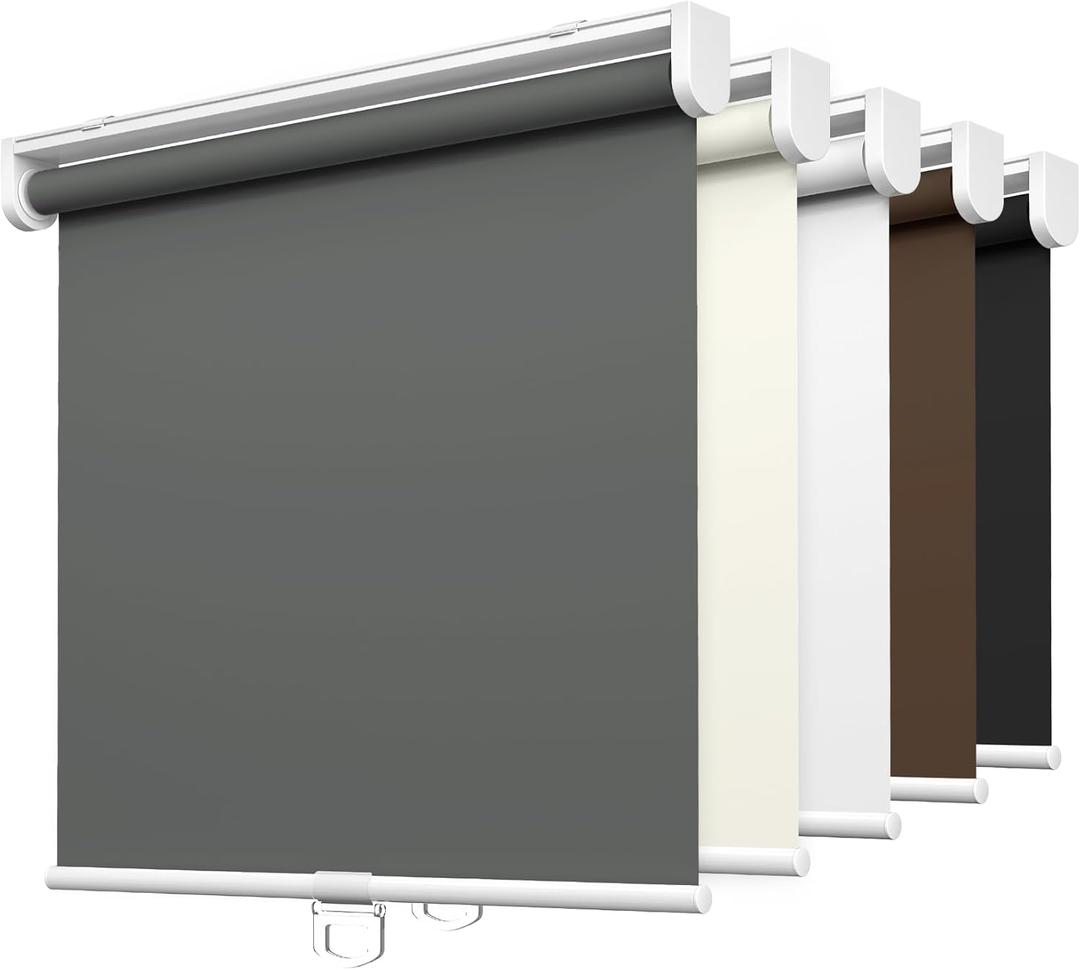 LazBlinds No Tools No Drill Cordless Roller Shades, 100% Blackout Roller Blinds for Windows, Thermal Insulated UV Protection Waterproof Roll Up Window Blinds and Shades, 25'' W x 72'' H, Grey