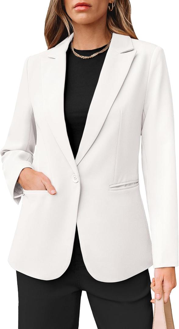 luvamia Dressy Blazers for Women Button Long Sleeve Lapel Business Casual Outfits Office Work Suit Blazer with Pockets (L)