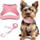 Dog Harness and Leash Set,Step in Small Sized Dog Harness,Soft Mesh,No-Chock,Reflective Adjustable,Secure with Hook & Loop Fastener,Puppy Vest for Dogs(Baby Pink,M)