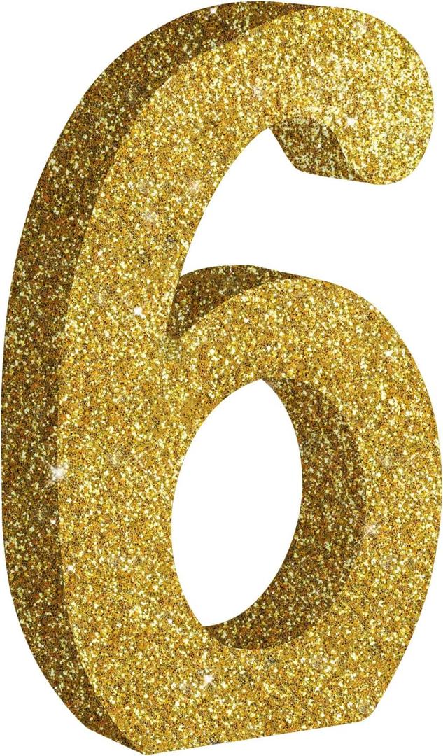TONIFUL 7.8 Inch Gold Glitter Number 6 Wooden Table Centerpieces Birthday Party Decorations,Shining Golden Digit 6 for Birthday Decorations,New Year,Graduation Decoration,Anniversary,Prop (1 Pack)