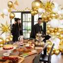 White and Gold Balloon Arch Kit, 130Pcs White and Gold Graduation Decorations with Gold Foil Star Confetti Balloons for College High School Graduation Decorations Class of 2026