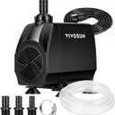 VIVOSUN 1050 GPH 100W Submersible Water Pump, Quiet Fountain Pump With 13.1 ft Head Lift, 6.6 ft Power Cord, 3 Nozzles, Tubing, & 2 Clamps, For Fish Tank, Pond, Aquarium, Hydroponics