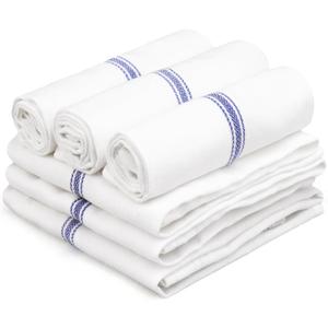 TEXAS LINEN CO. Cotton Kitchen Towels 6 Pack - 15 x 25 Inches - Highly Absorbent Dish Towels for Kitchen Drying, Soft Durable Reusable Quick Dry Tea, Kitchen and Dish Cloths Set - Blue Stripe