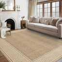 GarveeHome Area Rug 10x13 Modern Bordered Large Living Room Area Rug Washable Bedroom Throw Carpet with Rubber Backing Low Pile Stain Resistant Contemporary Rug for Dining Room Home Office, Khaki