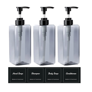 Suream 22oz Empty Plastic Bottles for Shampoo with Lables, 3Packs Bathroom Shower Containers, Refillable & Reusable Lotion Dispenser, Pump Press Bottles for Kitchen, Office, Hotel, Travel, SPA