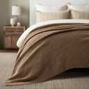 EVERGRACEHOME Chunky Chenille Knit Throw Blanket for Couch, Soft Luxurious Oversized King Moss Stitch Blanket for Bed, Large Cozy Farmhouse Knitted Throw for Sofa, Camel Brown, 92" x 108"