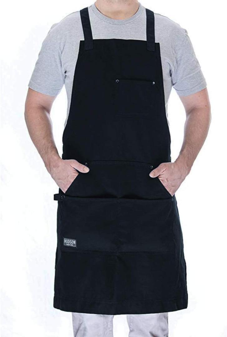 Hudson Durable Goods Professional Grade Chef Apron for Men and Women, 100% Cotton Work Apron for Kitchen, BBQ, and Grill, with Large Pockets for Tools, Towel Loop, Crossback Design - One Size, Navy