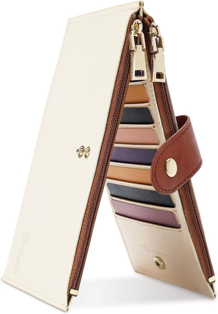 Travelambo Leather Wallets for Women Slim RFID Blocking Bifold Credit Card Holder Wallet, Beige Brown
