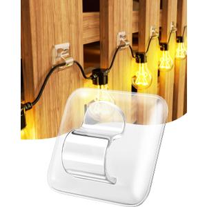 Hooks for Outdoor String Lights Clips: 50 Pack Square Clear Large Heavy Duty Light Hook Waterproof Adhesive Strips - Outside Hanging Rope Light Cable Cord Holders Organizer
