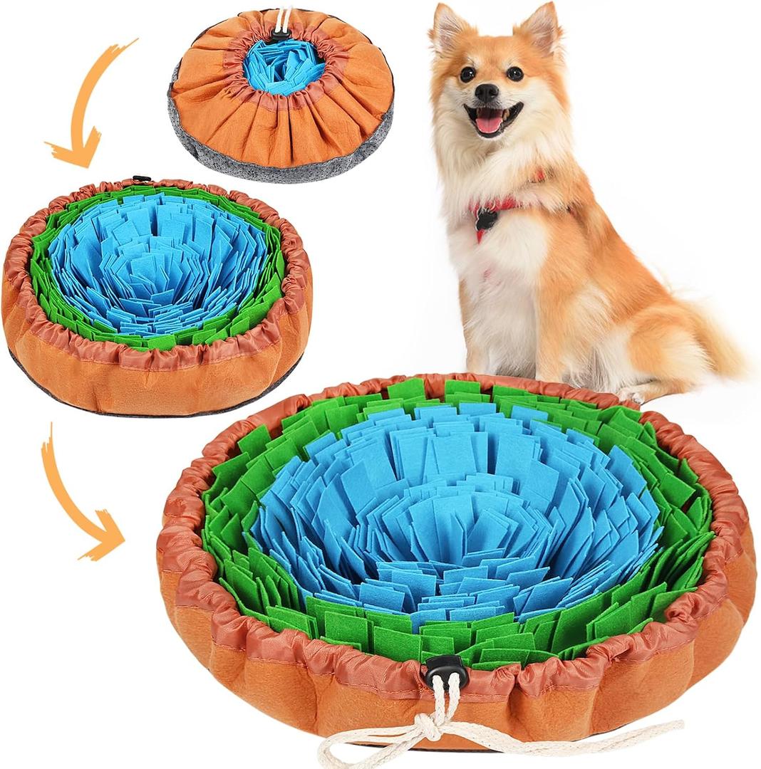 Vivifying Snuffle Mat for Dogs, Adjustable Treats Feeding Mat for Slow Eating and Keep Busy, Interactive Dog Puzzle Toys Encourages Natural Foraging Skills and Smell Training (Blue Green)