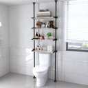 Lilyvane 4 Tiers Over Toilet Storage, 97 to116 Adjustable Tension Pole Over Toilet Bathroom Organizer, Standing Bathroom Shelves Over Toilet for Showers,Black