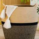 KAKAMAY Woven Baskets for Storage(17"x17"),Large Cotton Rope Woven Baby Laundry Hamper,Collapsible Laundry Basket, Blanket Basket for Organizing Living Room,Nursery,Clothes,Toy Chest (Black) 