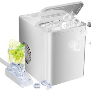OLIXIS Ice Maker Countertop, 9 Cubes Ready in 6 Mins, 26lbs in 24Hrs, Self-Cleaning Ice Machine with Ice Scoop and Basket, 2 Sizes of Bullet Ice, White