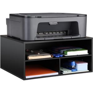 EMERIT Printer Stand Shelf with Storage Wood Desk Paper Organzier for Home/Office,Printer Riser, 2 Tire (Large, Black)