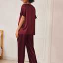 Ekouaer Satin Pajama Set Womens Silk Short Sleeve V Neck Shirt with Long Pant Soft Loungewear Pjs Set (Red, XXL)