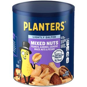 PLANTERS Lightly Salted Mix Nuts, Party Snacks, Plant-Based Protein, 15 Oz Canister