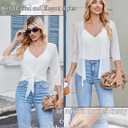 Women's Sheer Tie Front 3/4 Sleeve Cropped Cardigan Mesh Bolero Dressy Shrug (M)